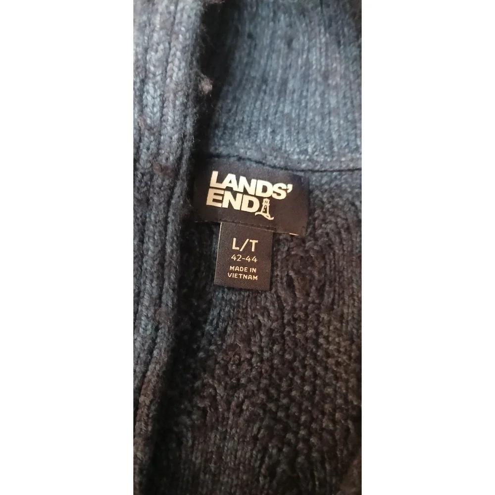 Lands End Men's Cardigan Sweater‎ Grandpa Cableknit Shawl Large Wool Blend!